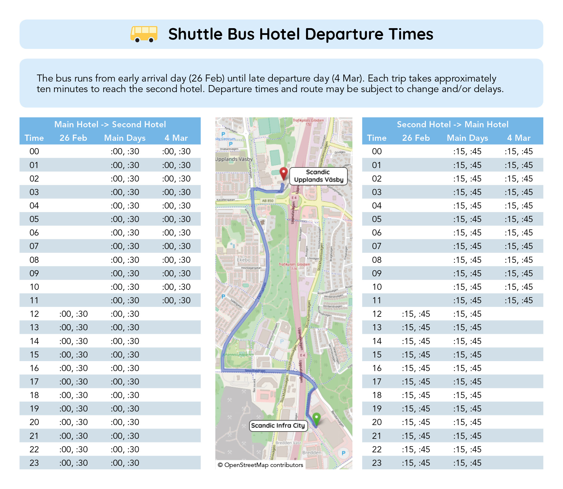 Shuttle bus schedules - click to open in a new page