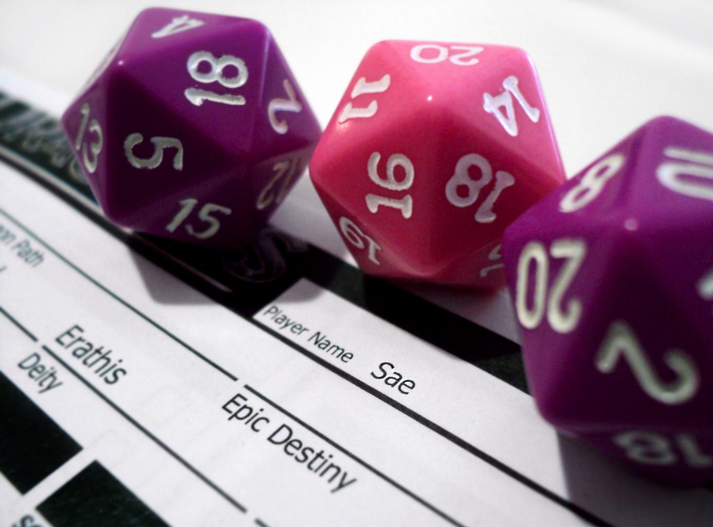 Role playing game character sheet and dice